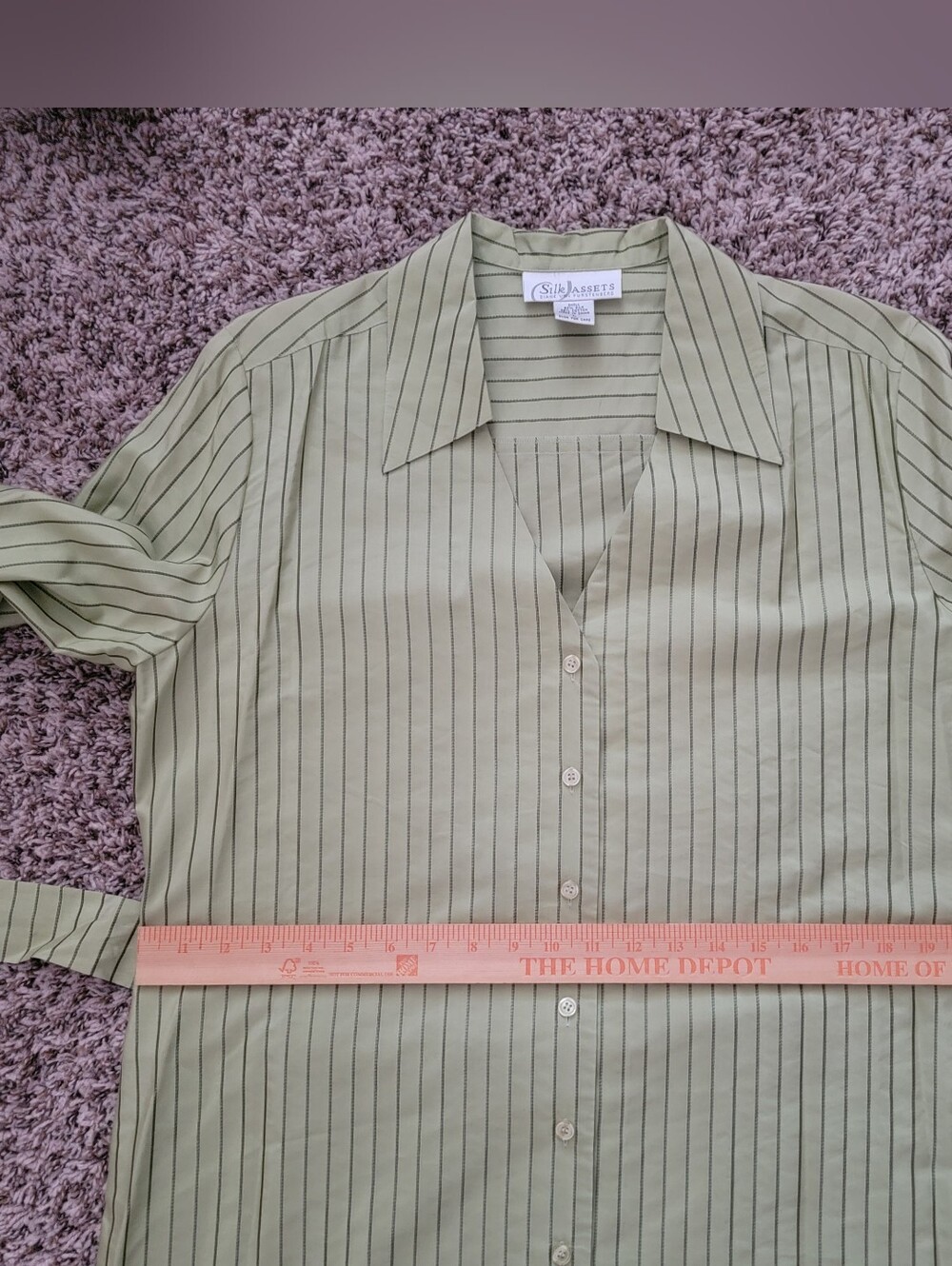 Diane Von Furstenberg Silk Assets Light Green Pinstripe Sheen Button Shirt Dress - Picture 7 of 7